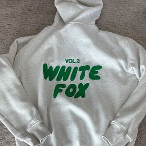 White Fox Boutique Gray Hoodie with Green Logo